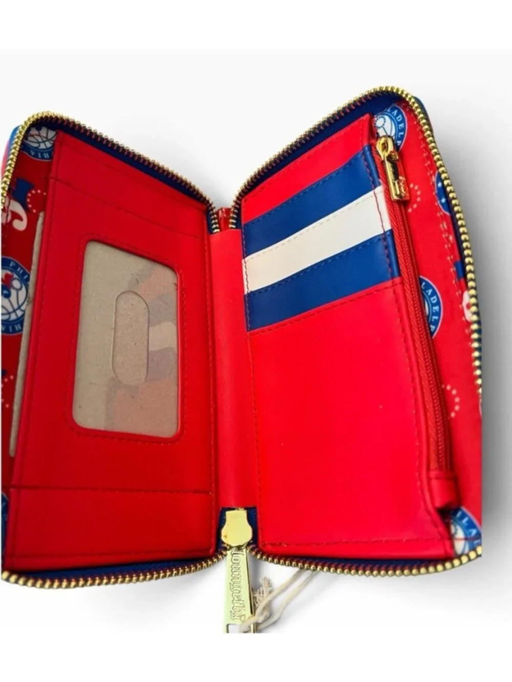 Loungefly NBA Philadelphia 76ers Patches Icons Zip Around Wallet New With Tags